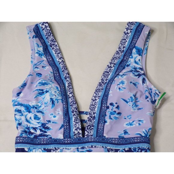 NANETTE LEPORE Priya Plunge Lavendar Trails Floral One Piece Swimsuit 6 NEW - Picture 4 of 8